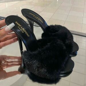 Saint Laurent Black Fur Heels real MINK